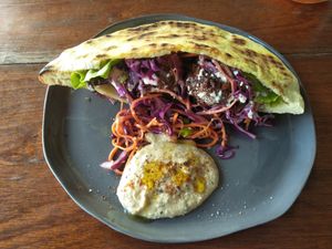 Falafel pita sandwich. at Roots Plant-Based Cafe in Da Nang