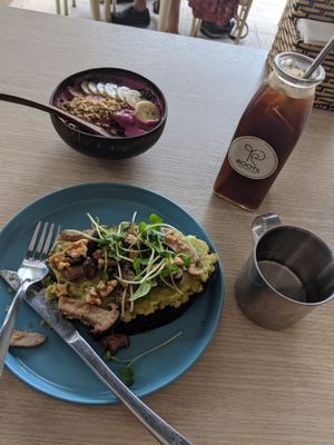 Breakfast combo at Roots Plant-Based Cafe in Da Nang