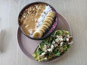 Smoothie bowl, toast and coffee combo 130k at Roots Plant-Based Cafe in Da Nang