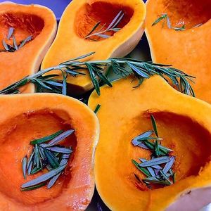 Just Getting ready to make some roasted butternut soup.  at Aroma Cafe in Bridport