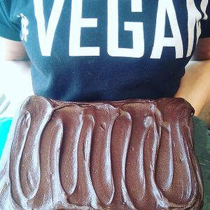 Our fantastic new Vegan Chocolate Fudge Cake  at Aroma Cafe in Bridport