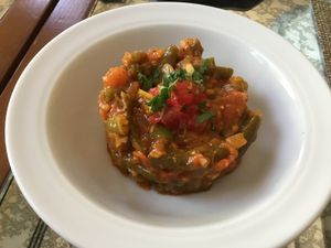 Fasoulyh Belzzait, string beans cooked with olive oil, garlic and tomato. at Rahamani Arabian Eatery in Aqaba