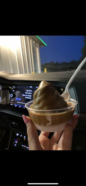 vegan vanilla sundae with peanut butter sauce - they considered this a large and charged $10+ for it  at The Ice Cream Hut in Midhurst
