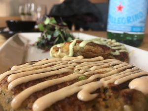 Vegan crab cakes  at Cafe Manna in Brookfield