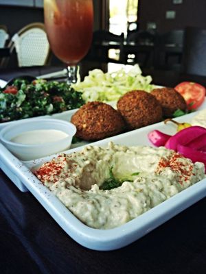 Falafel, hummus, slaw, and tabbouleh at Skaf's Lebanese Cuisine in Glendale