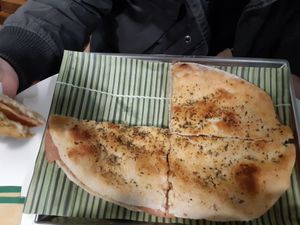 Focaccia con mortadella veg at Vegrano in Lucca