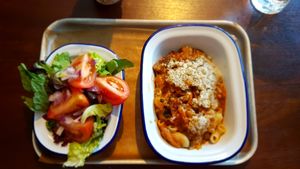 Butternut squash mac & cheese served with side salad at The Clarendon in Leamington Spa