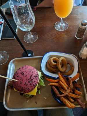 Moving mountain burger if the month at The Clarendon in Leamington Spa