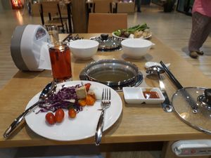 Shabu style tables with your own heat controls.  at A Pot Shabu in Pattaya