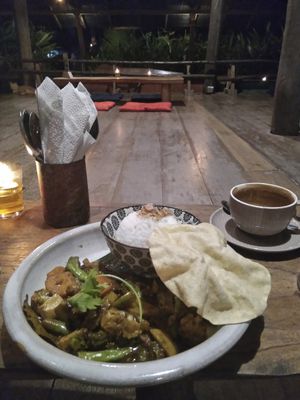 Soya latte and traditional indian dish. at The Kasbah in Langkawi