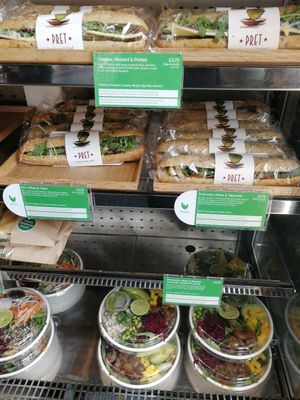 Vegan sandwiches all clearly labelled at Pret A Manger - Exmouth Market in London