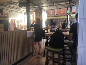 Inside seating at Pret A Manger - Exmouth Market in London