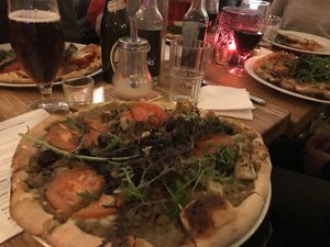 Big variation of vegan pizzas  at Plads'n in Copenhagen