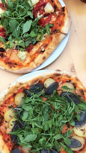 Potato and artichoke pizza  at Plads'n in Copenhagen