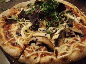 Portabello mushroom pizza at Plads'n in Copenhagen