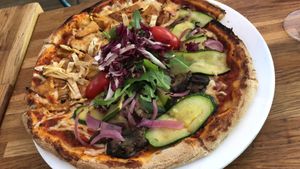 Tofu/Eggplant pizza  at Plads'n in Copenhagen