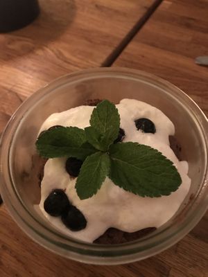 Choco mousse with coconut cream at Plads'n in Copenhagen