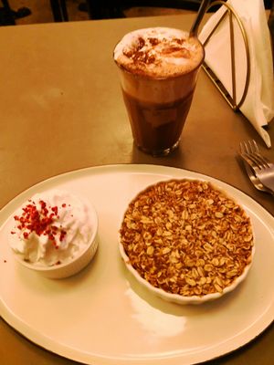 Rhubarb crumble at Cafe Blå in Copenhagen