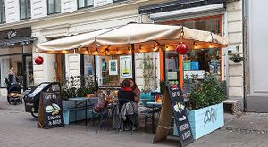 Outdoor seating at Cafe Blå in Copenhagen