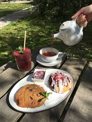 Tea & Cinnamon Roll at Cafe Blå in Copenhagen