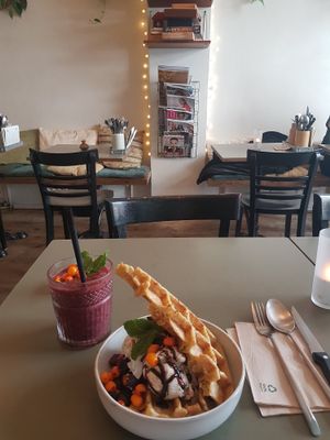 Waffle with icecream at Cafe Blå in Copenhagen