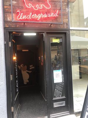 Outside entrance is downstairs  at Fat Hippo in Newcastle Upon Tyne