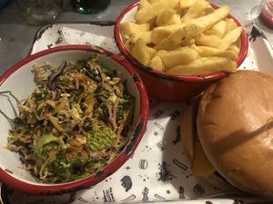 Five lies burger, normal chips, chipotle slaw at Fat Hippo in Newcastle Upon Tyne