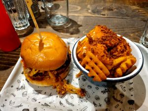 Five Lies Burger + Dirty Waffle Fries at Fat Hippo in Newcastle Upon Tyne