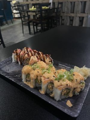 Spicy Tuna - Vegan Vegas roll and Rainbow roll  at Spicy Tuna Sushi in Holland