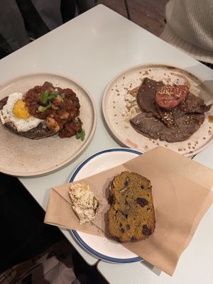 Pumpkin bread and crepes veg (french toast is for vegetarians)  at Rabarber in Utrecht