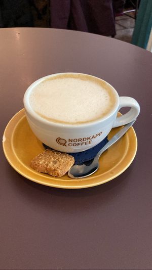 Oat milk cappuccino and vegan ginger cookie  at Rabarber in Utrecht