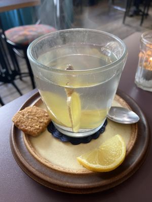 Ginger tea with vegan ginger cookie: both good  at Rabarber in Utrecht