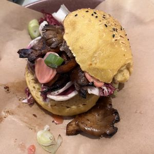Vegan bun with mushrooms, leek and radish. Amazing!  at Rabarber in Utrecht