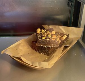 Chocolate/date bar: tasty, but not as good as the brownie they had in the past (that looked similar to this bar) at Rabarber in Utrecht