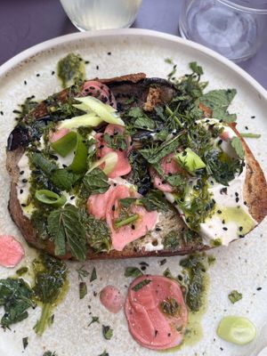 Eggplant french toast  at Rabarber in Utrecht