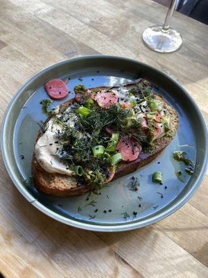 Aubergine ‘wentelteefje’: quite good. It’s a bit bitter and not as packed with flavours as the pumpkin bun with oyster mushroom dish. at Rabarber in Utrecht