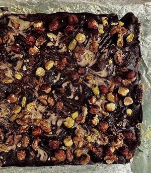 Nut/date chocolate bar with tahini, Nov 2023  at Rabarber in Utrecht