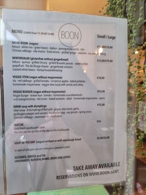 Menu - january 2023 at Boon in Ghent