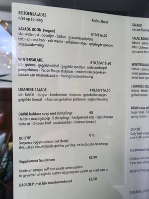 part of menu at Boon in Ghent