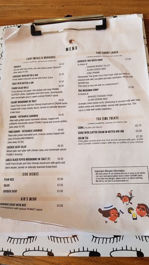 Menu at The Robin Craft Cafe in South West London