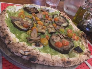 The "Sapo Ortolano" with creamed broccoli, mushrooms, eggplant/aubergine, garlic and cherry tomatoes! at El Sapo in Tamarindo