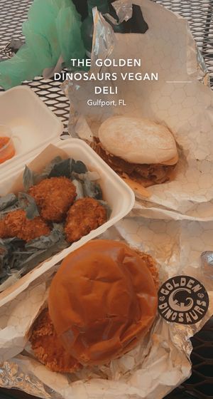 top to bottom - enemy of the steak, coconut skrimp, cowboy dan at Golden Dinosaurs in Gulfport