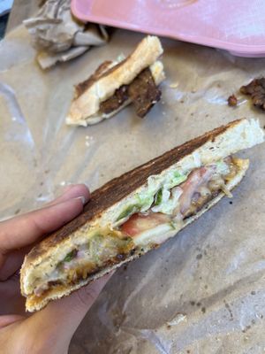 Buffalo tempeh on sourdough   at Golden Dinosaurs in Gulfport