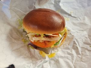 It tastes better than it looks. Several bread types to choose from. The vegan provolone cheese was a solid add on. at Golden Dinosaurs in Gulfport