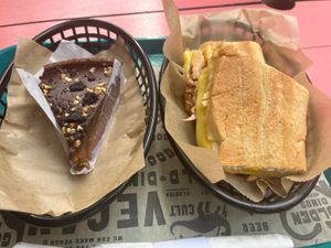 Peanut butter cake/pie creation with vegan Cuban  at Golden Dinosaurs in Gulfport