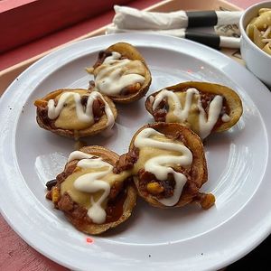 chili cheese potato skins at Golden Dinosaurs in Gulfport