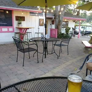 On the dog friendly patio at Golden Dinosaurs in Gulfport