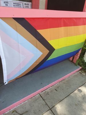 Rainbow flag  at Golden Dinosaurs in Gulfport