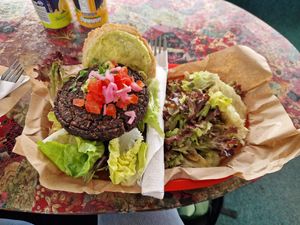 Black bean burger made vegan at Inishwallah 68 in Galway