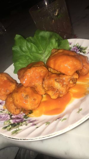 Cauliflower buffalo ‘wings’ (the plate came with more food but I could help myself) at Oscar Wilde in New York City